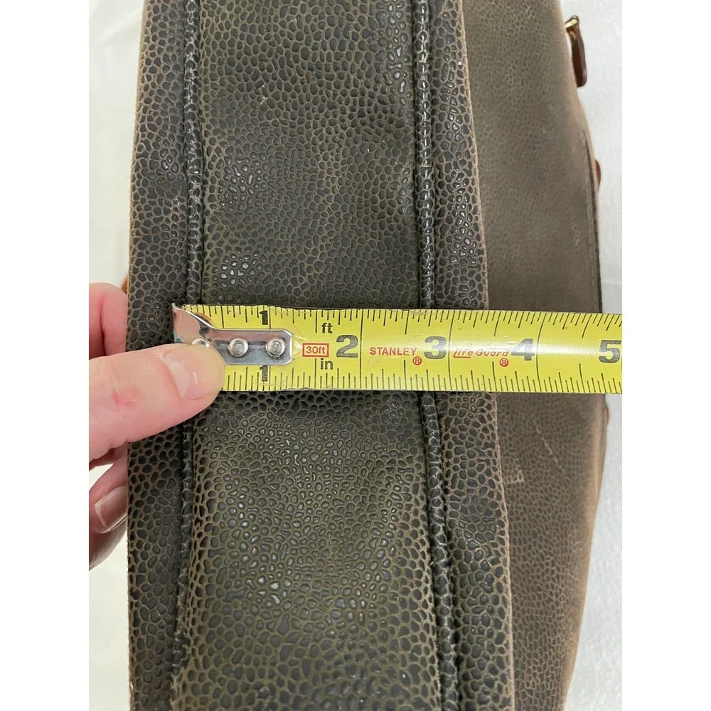 Brics Olive Distressed Flocked Pebble Leather Briefcase Laptop Tote Bag‎ Luxury
